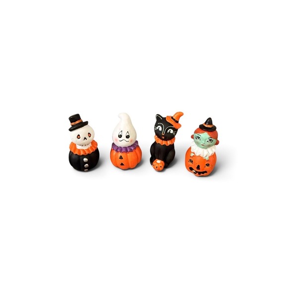 Other - Halloween Retro Style Figurine Set 4 Pc Skeleton Ghost Cat Witch Pumpkin Decor